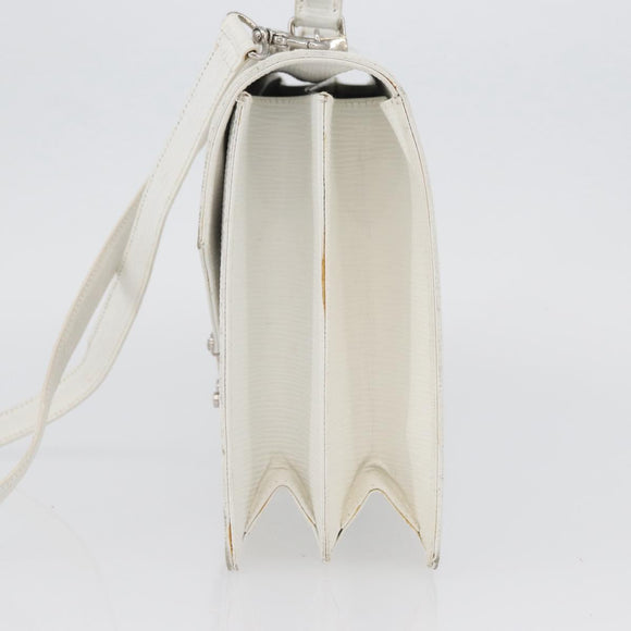 FENDI Hand Bag Leather 2way White Silver Auth LNZ694