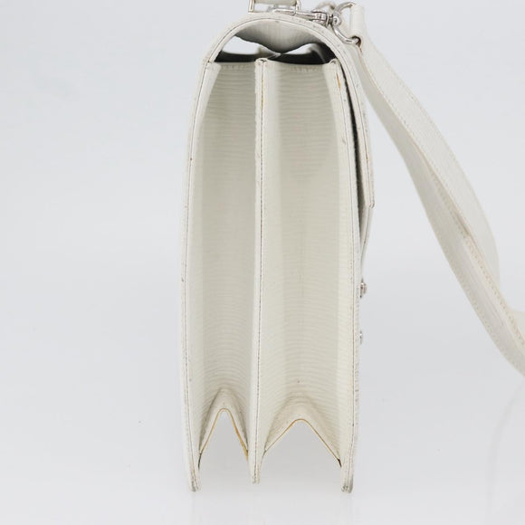 FENDI Hand Bag Leather 2way White Silver Auth LNZ694