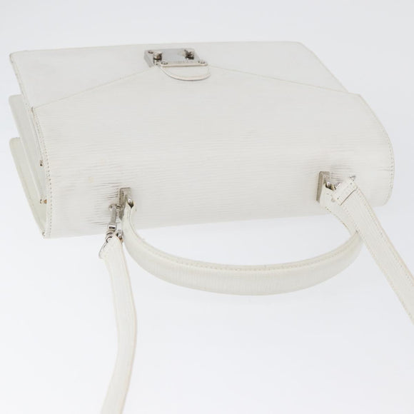 FENDI Hand Bag Leather 2way White Silver Auth LNZ694