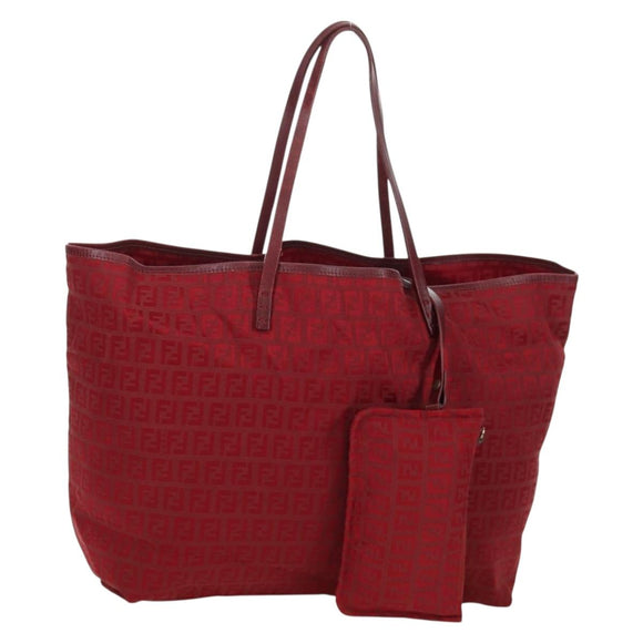 FENDI Zucchino Canvas Tote Bag Red Gold Auth LNZ695V