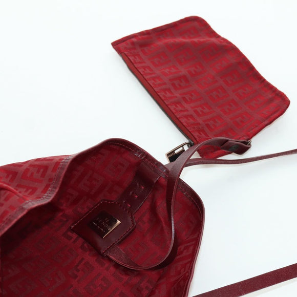 FENDI Zucchino Canvas Tote Bag Red Gold Auth LNZ695V