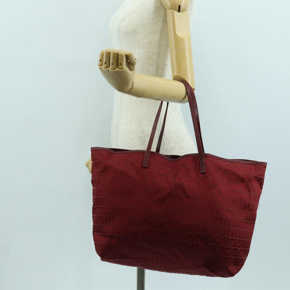 FENDI Zucchino Canvas Tote Bag Red Gold Auth LNZ695V