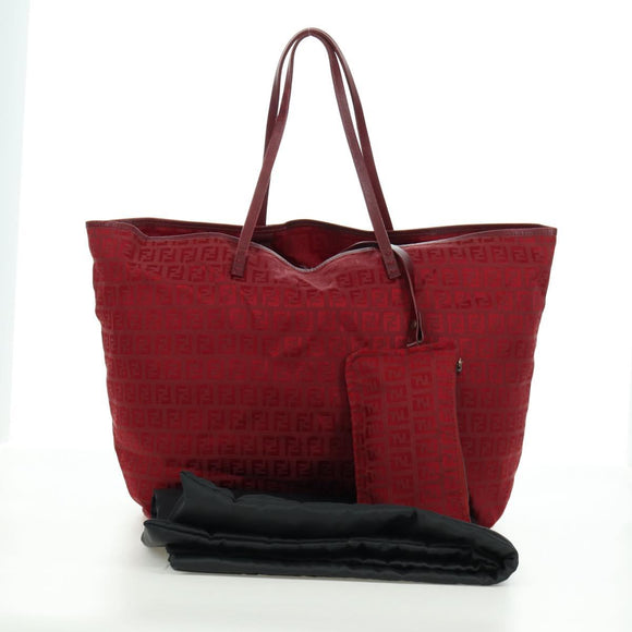 FENDI Zucchino Canvas Tote Bag Red Gold Auth LNZ695V