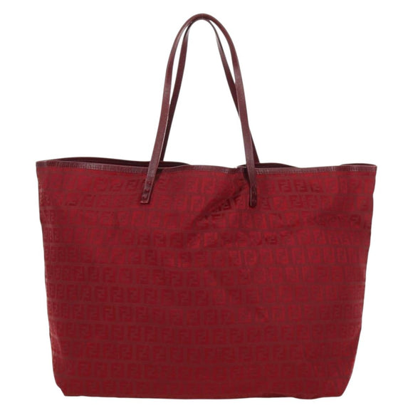 FENDI Zucchino Canvas Tote Bag Red Gold Auth LNZ695V