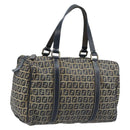 FENDI Zucchino Canvas Tote Bag Navy Silver Auth LNZ696-1