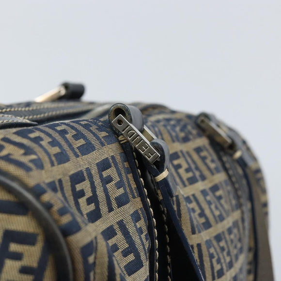FENDI Zucchino Canvas Tote Bag Navy Silver Auth LNZ696