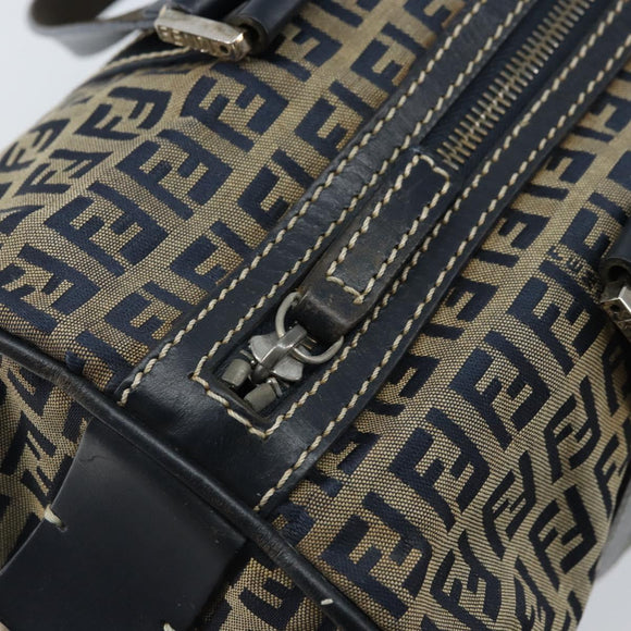 FENDI Zucchino Canvas Tote Bag Navy Silver Auth LNZ696