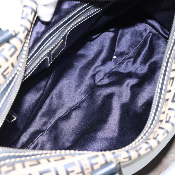 FENDI Zucchino Canvas Tote Bag Navy Silver Auth LNZ696