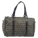 FENDI Zucchino Canvas Tote Bag Navy Silver Auth LNZ696-13