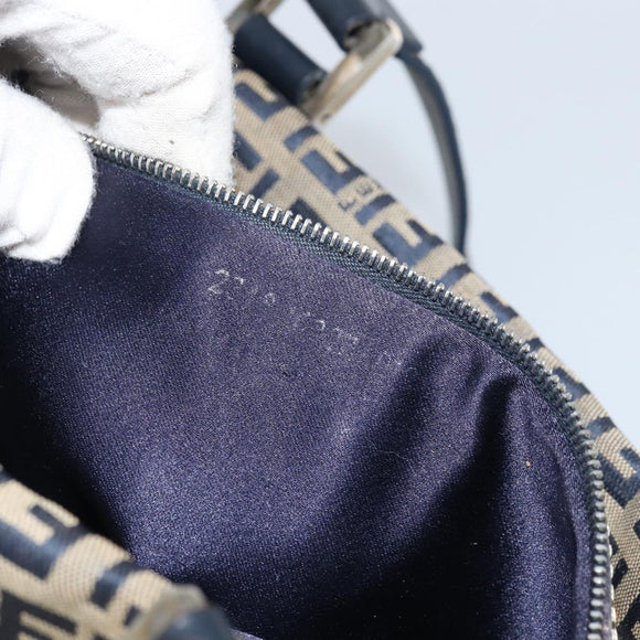 FENDI Zucchino Canvas Tote Bag Navy Silver Auth LNZ696