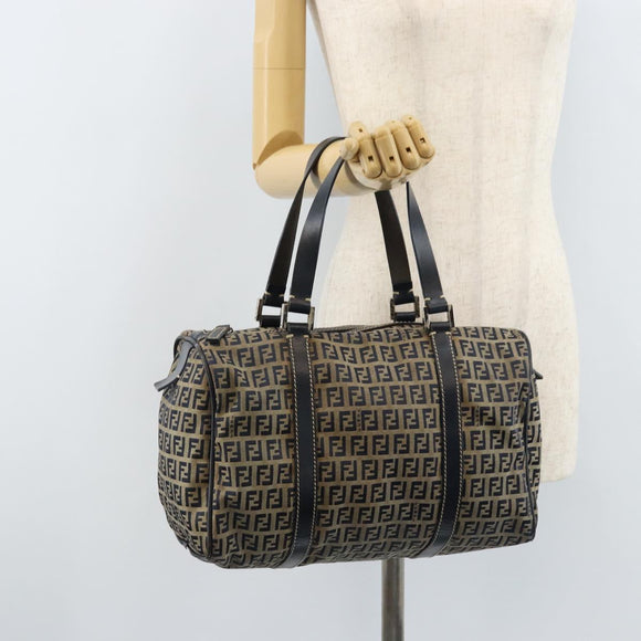 FENDI Zucchino Canvas Tote Bag Navy Silver Auth LNZ696
