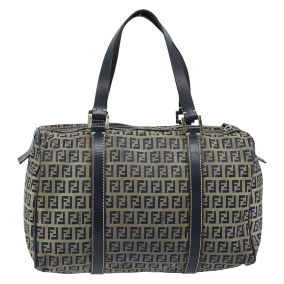 FENDI Zucchino Canvas Tote Bag Navy Silver Auth LNZ696