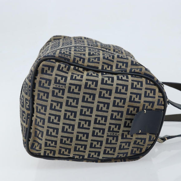 FENDI Zucchino Canvas Tote Bag Navy Silver Auth LNZ696