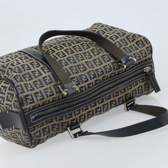 FENDI Zucchino Canvas Tote Bag Navy Silver Auth LNZ696