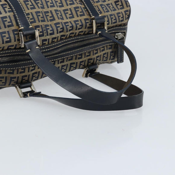 FENDI Zucchino Canvas Tote Bag Navy Silver Auth LNZ696