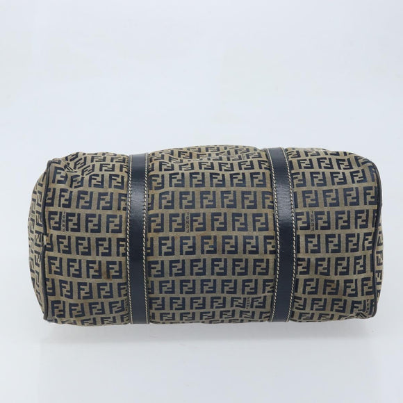 FENDI Zucchino Canvas Tote Bag Navy Silver Auth LNZ696