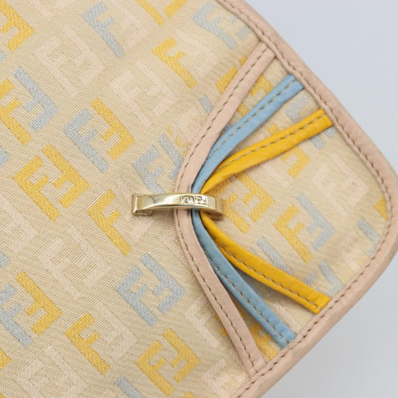 FENDI Zucchino Canvas Shoulder Bag Beige Gold Auth LNZ697