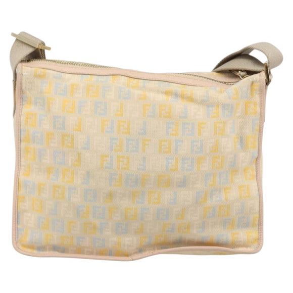 FENDI Zucchino Canvas Shoulder Bag Beige Gold Auth LNZ697