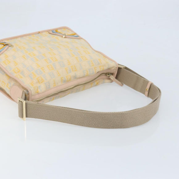 FENDI Zucchino Canvas Shoulder Bag Beige Gold Auth LNZ697