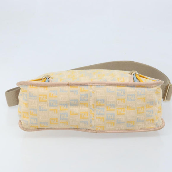 FENDI Zucchino Canvas Shoulder Bag Beige Gold Auth LNZ697