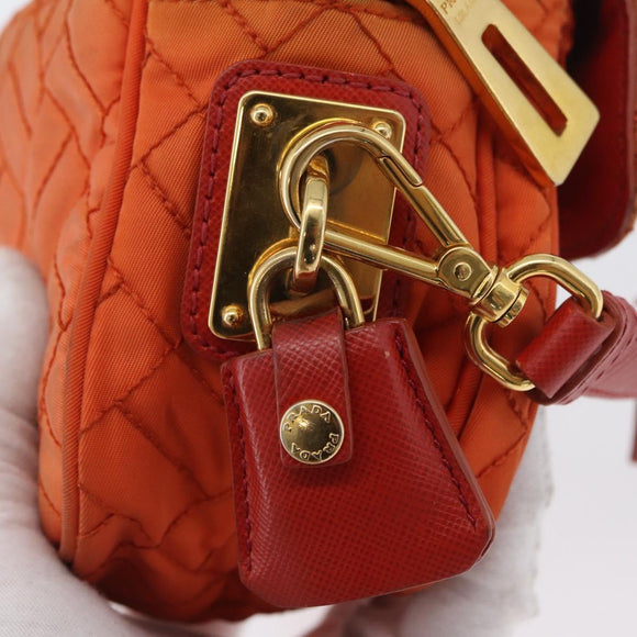 PRADA Schoudertas Nylon Oranje Goud Auth LNZ699