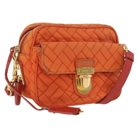 PRADA Schoudertas Nylon Oranje Goud Auth LNZ699