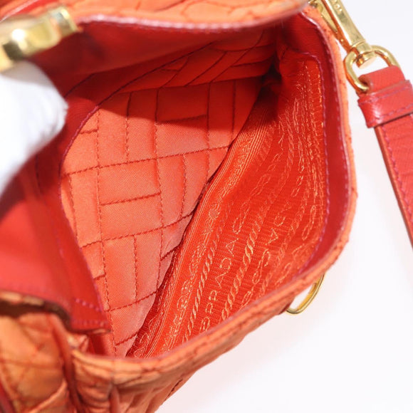 PRADA Schoudertas Nylon Oranje Goud Auth LNZ699