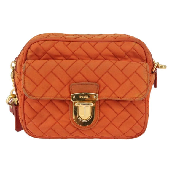 PRADA Schoudertas Nylon Oranje Goud Auth LNZ699