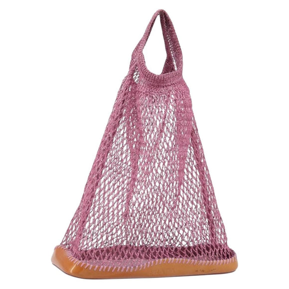 PRADA Hand Bag Patent leather mesh Pink Auth LNZ700