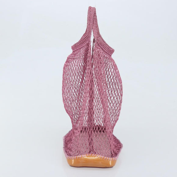 PRADA Hand Bag Patent leather mesh Pink Auth LNZ700