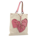 SAINT LAURENT Kahala Tote Bag Canvas Beige Silver Auth LNZ702-1