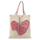 SAINT LAURENT Kahala Tote Bag Canvas Beige Silver Auth LNZ702-2