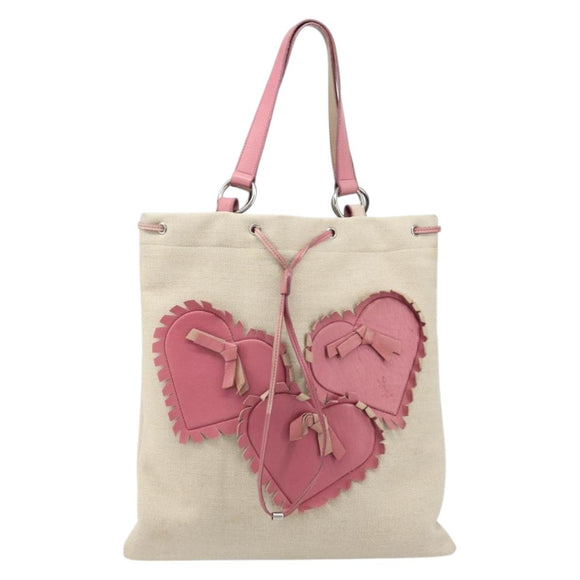 SAINT LAURENT Kahala Tote Bag Canvas Beige Silver Auth LNZ702