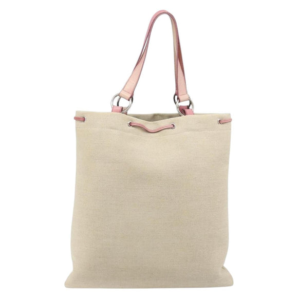 SAINT LAURENT Kahala Tote Bag Canvas Beige Silver Auth LNZ702