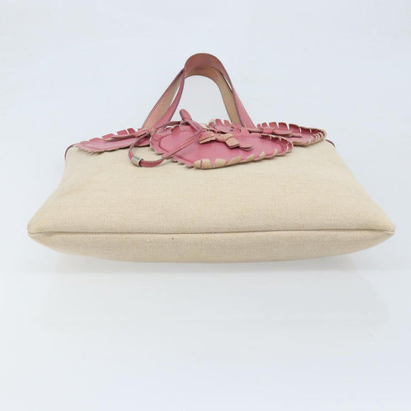 SAINT LAURENT Kahala Tote Bag Canvas Beige Silver Auth LNZ702