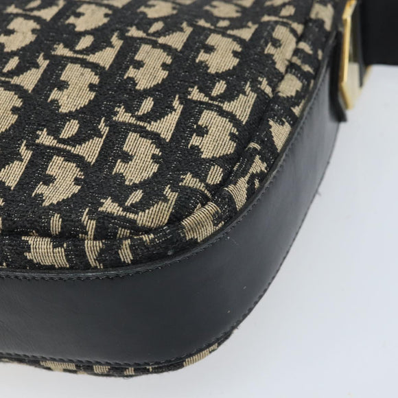 Christian Dior Trotter Canvas Shoulder Bag Black Gold Auth LNZ705