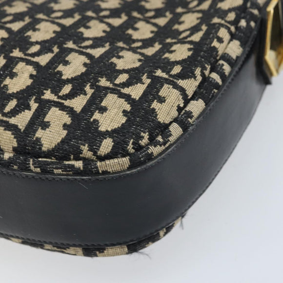 Christian Dior Trotter Canvas Shoulder Bag Black Gold Auth LNZ705