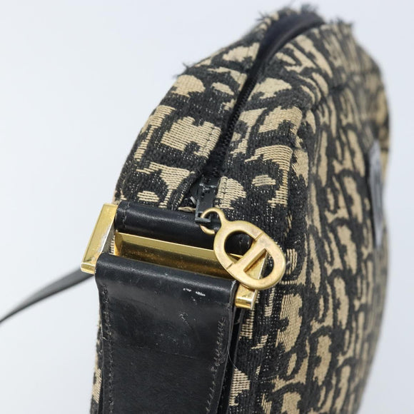 Christian Dior Trotter Canvas Umhängetasche Schwarz Gold Auth LNZ705