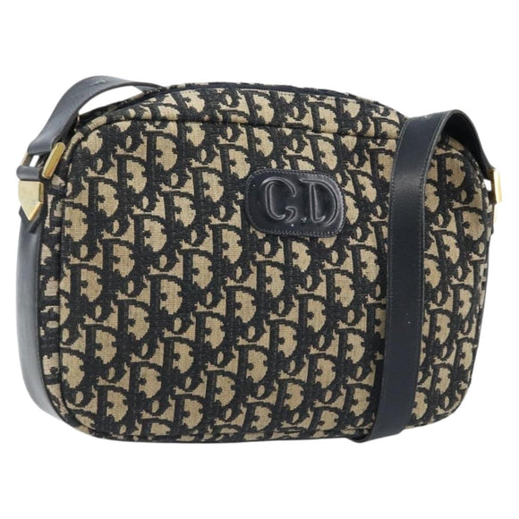 Christian Dior Trotter Canvas Umhängetasche Schwarz Gold Auth LNZ705