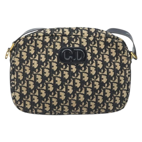 Christian Dior Trotter Canvas Shoulder Bag Black Gold Auth LNZ705