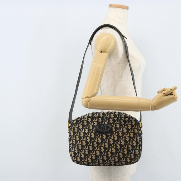 Christian Dior Trotter Canvas Umhängetasche Schwarz Gold Auth LNZ705