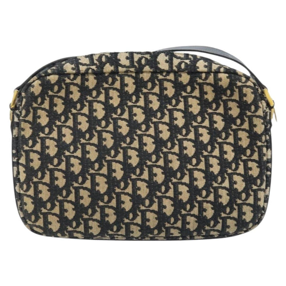 Christian Dior Trotter Canvas Umhängetasche Schwarz Gold Auth LNZ705