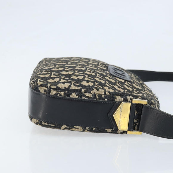 Christian Dior Trotter Canvas Umhängetasche Schwarz Gold Auth LNZ705