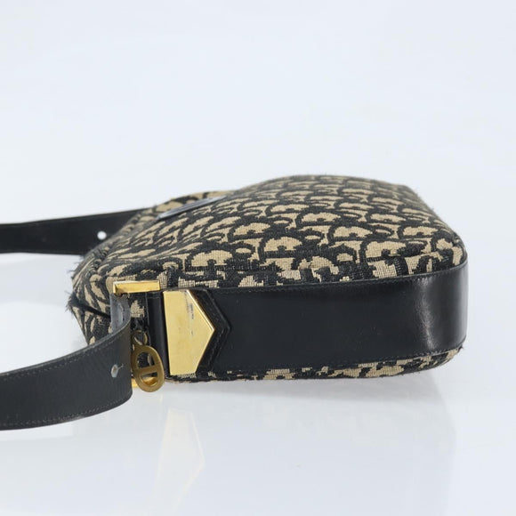 Christian Dior Trotter Canvas Umhängetasche Schwarz Gold Auth LNZ705