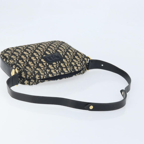 Christian Dior Trotter Canvas Umhängetasche Schwarz Gold Auth LNZ705