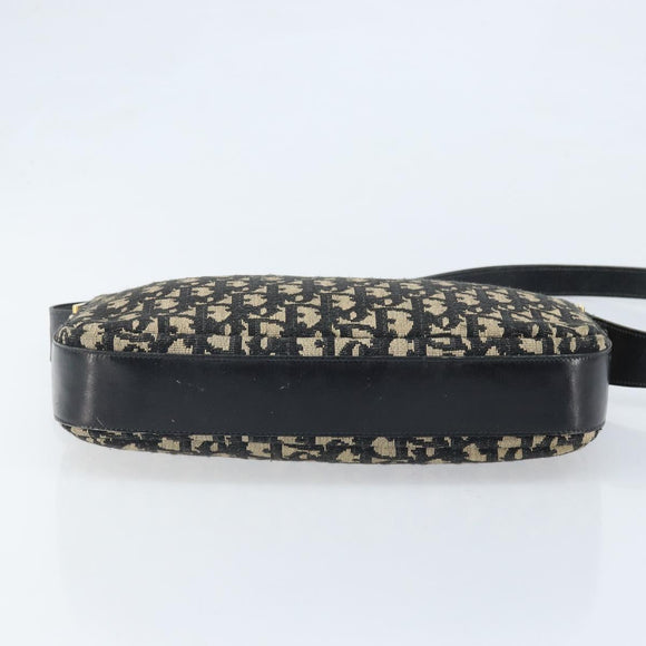Christian Dior Trotter Canvas Umhängetasche Schwarz Gold Auth LNZ705