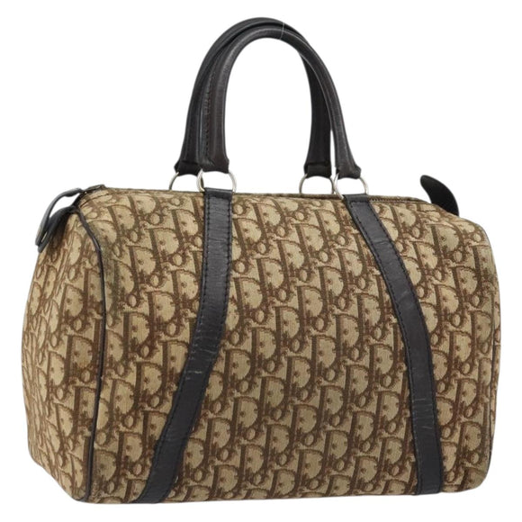 Christian Dior Trotter Canvas Boston Bag Beige Gold Auth LNZ706