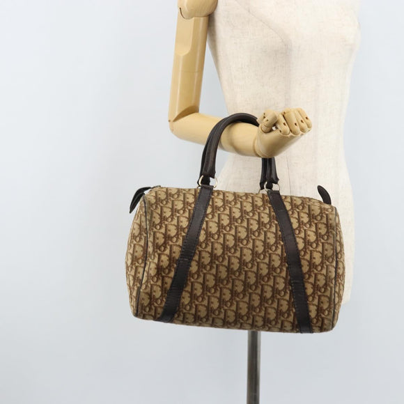 Christian Dior Trotter Canvas Boston Bag Beige Gold Auth LNZ706