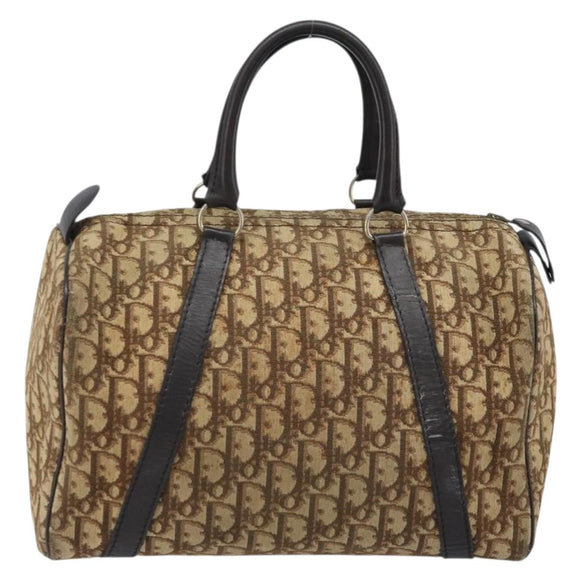 Christian Dior Trotter Canvas Boston Bag Beige Gold Auth LNZ706