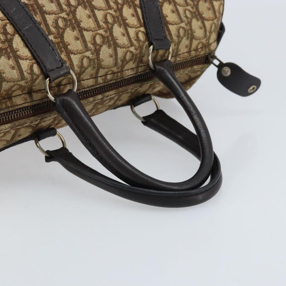 Christian Dior Trotter Canvas Boston Bag Beige Gold Auth LNZ706